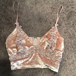 Pastel Pink Velvet Crop Top